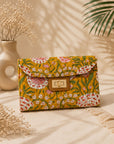 Mustard Bloom Structured Cotton Quilted Clutch For Women