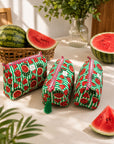 Watermelon Cotton Quilted Pouch Set Of 3 with Tassel