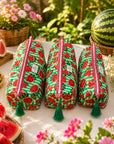 Watermelon Cotton Quilted Pouch Set Of 3 with Tassel