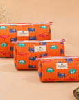 Orange Playful Wheels Handblocked Quilted Cotton Pouch