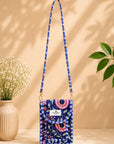 Blue Floral Handblocked Cotton Quilted Cross Shoulder Sling Bag