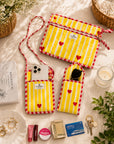 Yellow Heart Stripes Sling, Sunglass Case & Flat Pouch Combo