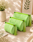 Green Gingham Pouch Set