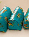 Green Leapord Handblocked Cotton Quilted Pouch