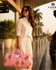 Lemon Pink Stripes Duffle Bag