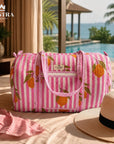 Lemon Pink Stripes Duffle Bag