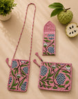 Pink Custard Apple Sling, Sunglass Case & Flat Pouch Combo