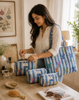 Large Lobster Stripe Tote Bag And Pouch Set of 3 Combo
