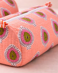 Peach Red Buti Handblocked Quilted Cotton Pouch