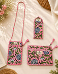 Pink Custard Apple Sling, Sunglass Case & Flat Pouch Combo
