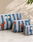 Stripe Lobster Cotton Handblocked Quilted Cotton Pouch