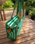 Green-Stripe Lemon Cotton Quilted Tote Bag