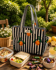 Black-Stripe Lemon Cotton Quilted Tote Bag