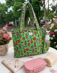 Colorful Fish Green Cotton Quilted Tote Bag