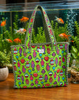 Colorful Fish Green Cotton Quilted Tote Bag