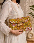 Mustard Bloom Structured Cotton Quilted Clutch For Women