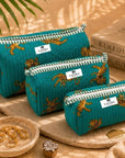 Green Leapord Handblocked Cotton Quilted Pouch