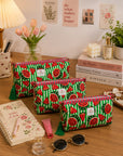 Watermelon Cotton Quilted Pouch Set Of 3 with Tassel