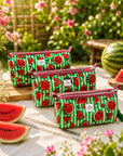 Watermelon Cotton Quilted Pouch Set Of 3 with Tassel