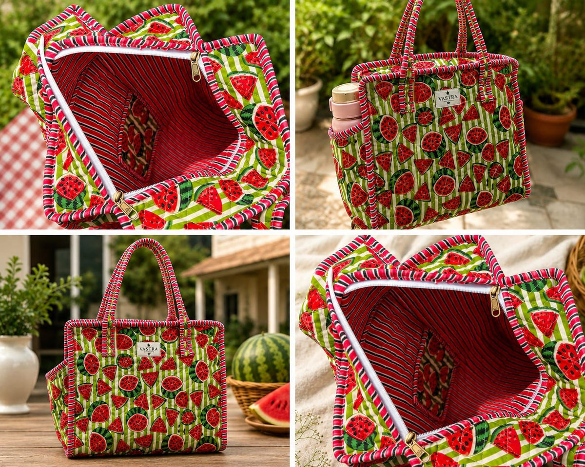 Green Watermelon Cotton Quilted Tote Bag