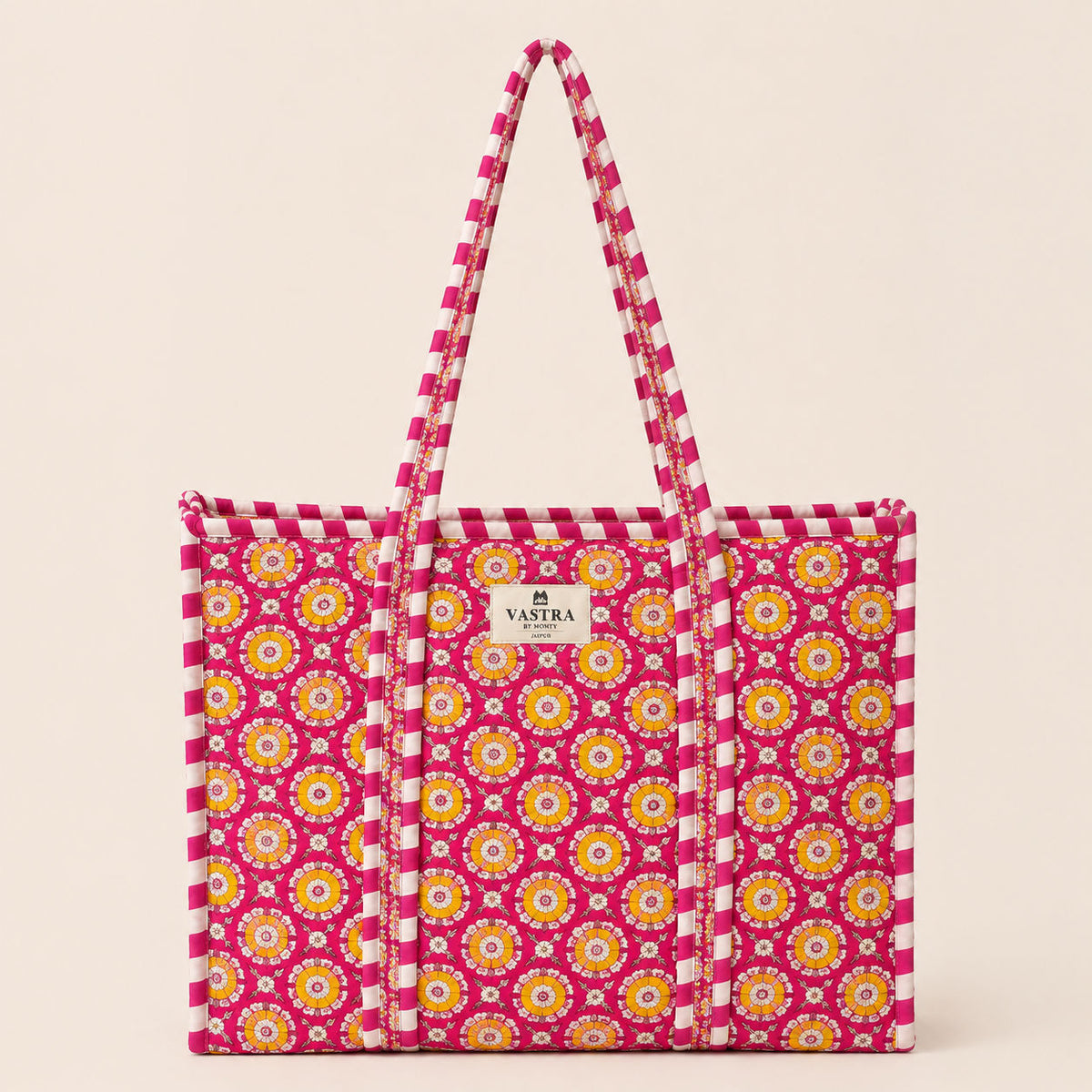 Rajwadi Blossom Handblocked Cotton Quilted Tote Bag
