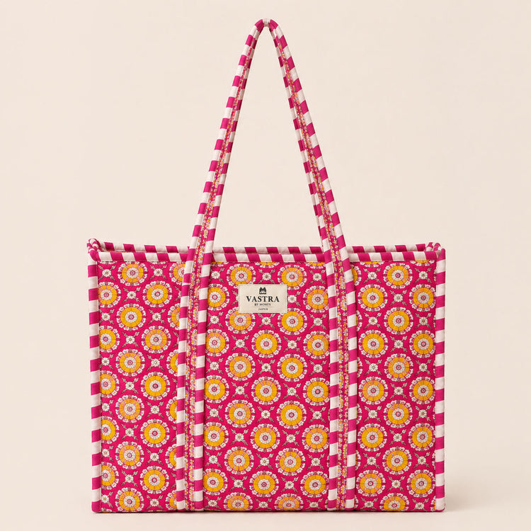 Rajwadi Blossom Handblocked Cotton Quilted Tote Bag