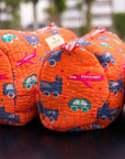 Orange Playful Wheels Handblocked Quilted Cotton Pouch