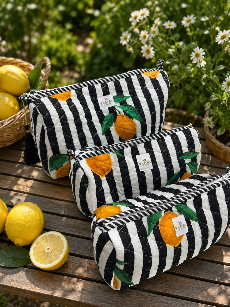 Black-Lemon Cotton Quilted Pouch