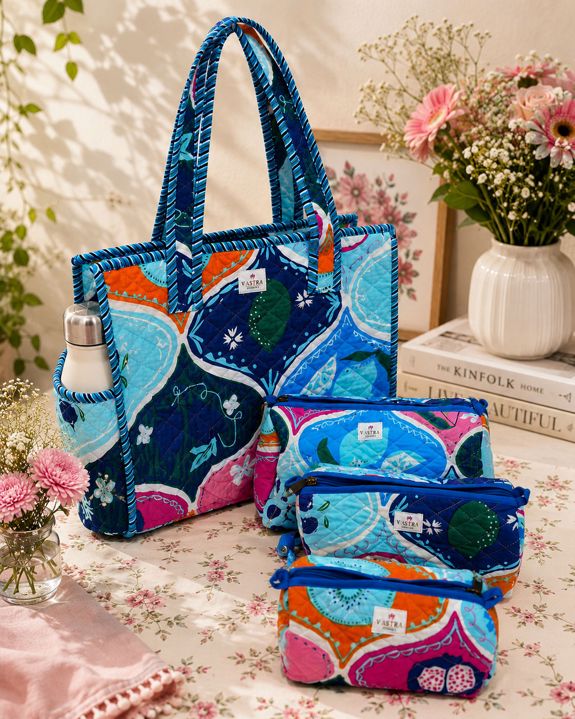 Small Blue Blossom Tote &amp; Pouch combo