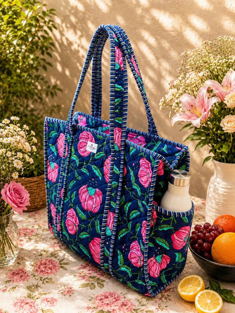 Blue Floral Tote Bag