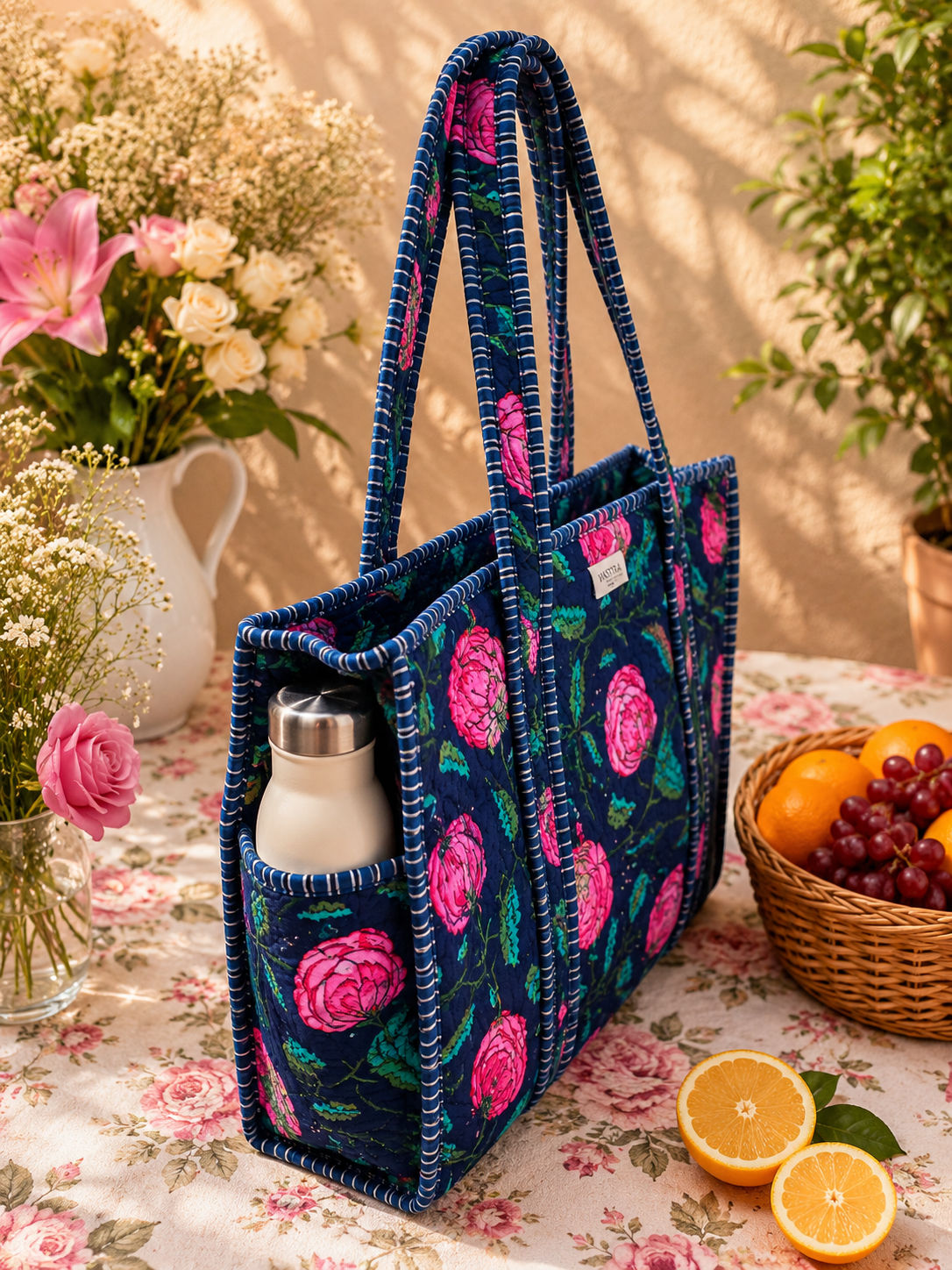 Blue Floral Tote Bag