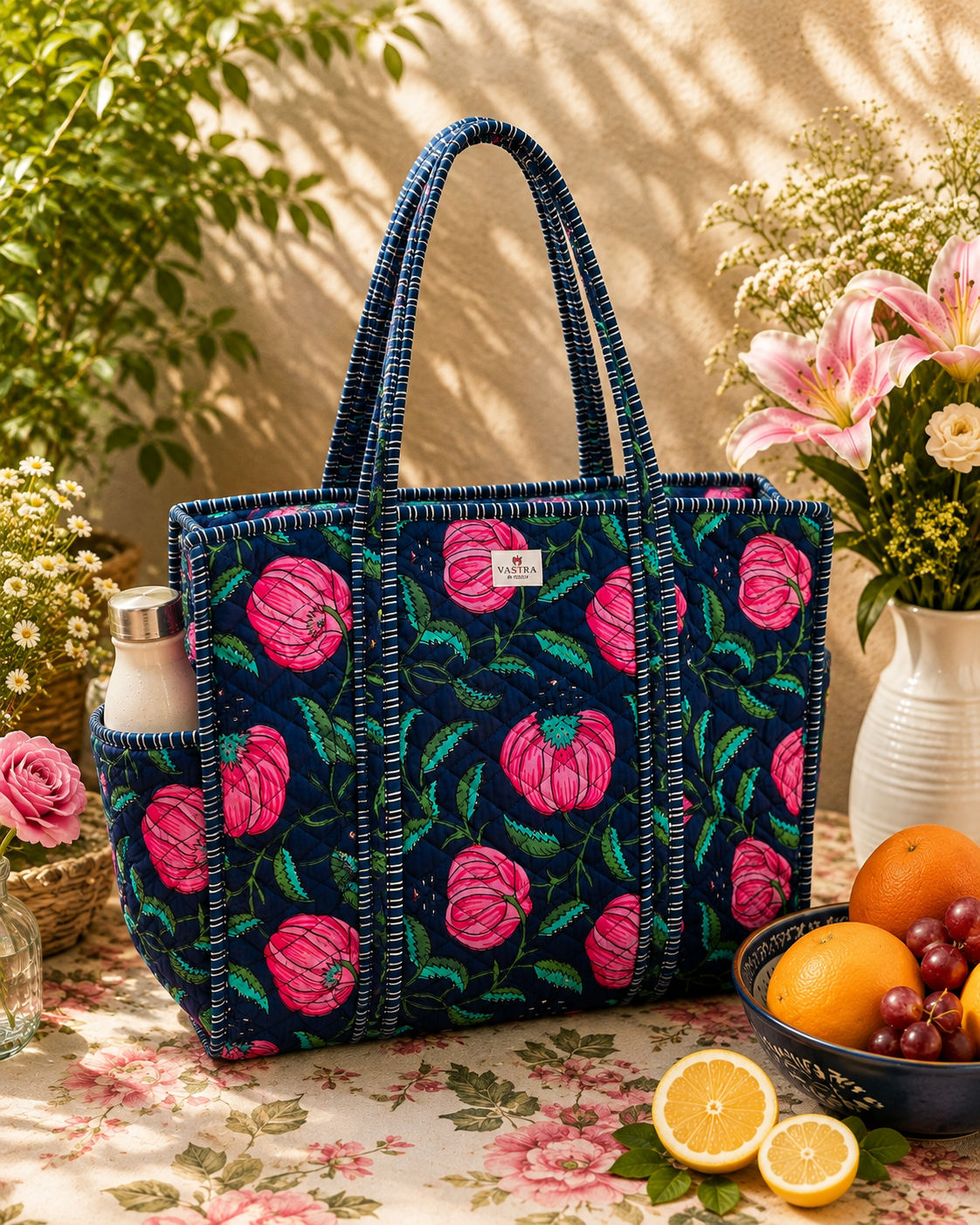 Blue Floral Tote Bag