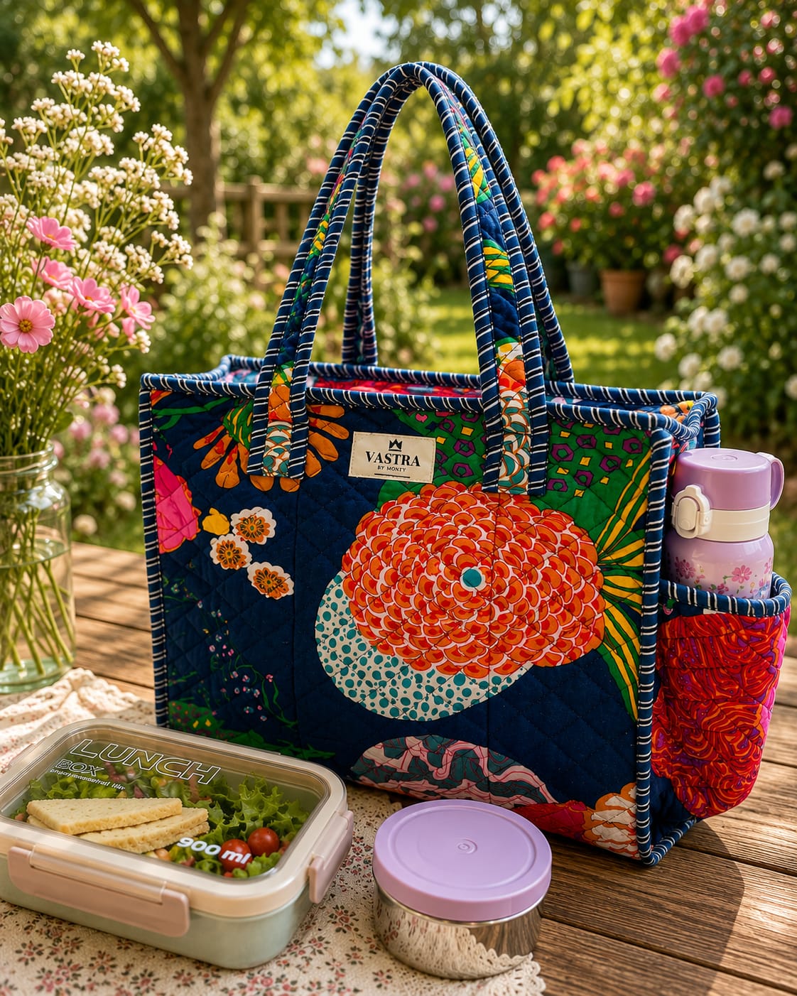 Blue Floral Tote Bag