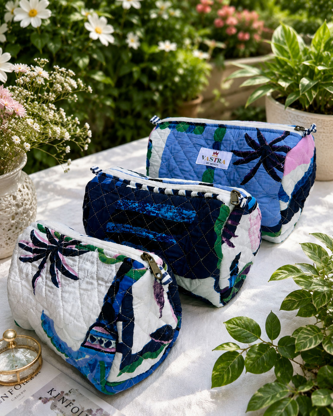 Blue Palm Garden Pouch Set