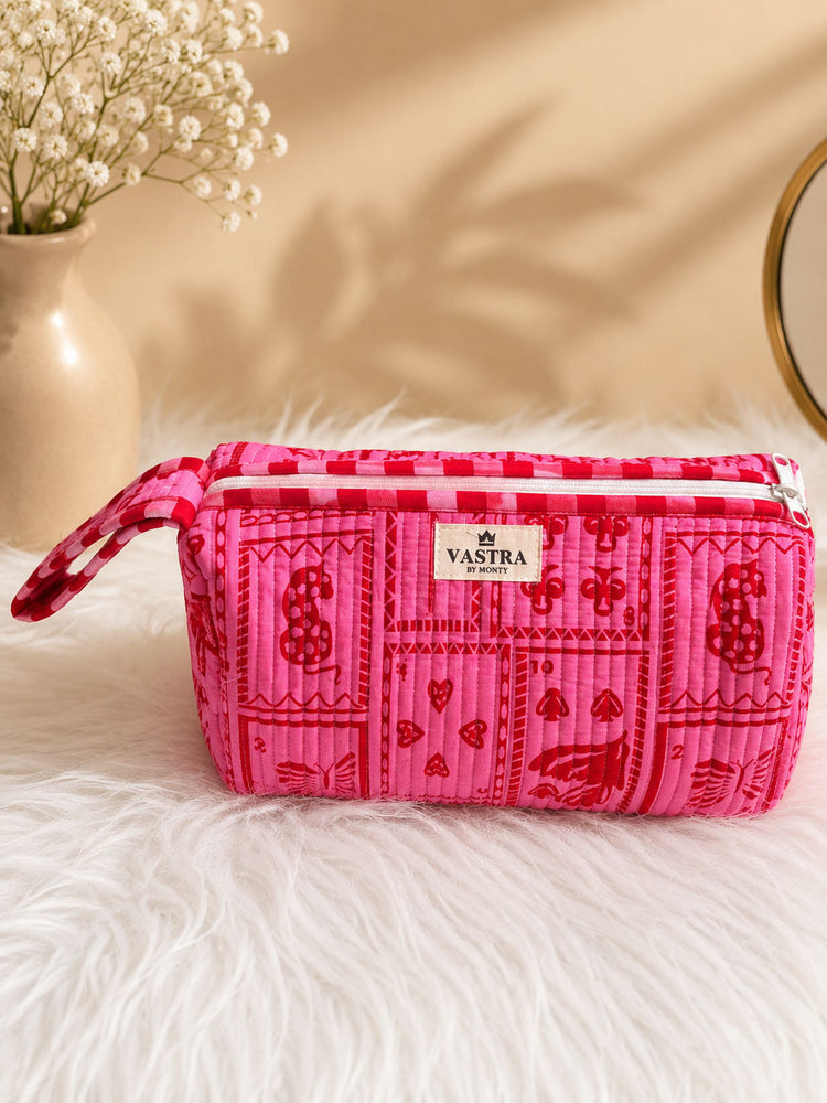 Signature Vanity & Tool Organizer — Blush Card Handblocked Quilted Cotton
