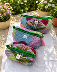 Floral Botanical Checked Pouch Set