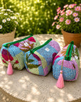 Floral Botanical Checked Pouch Set