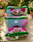 Floral Botanical Checked Pouch Set