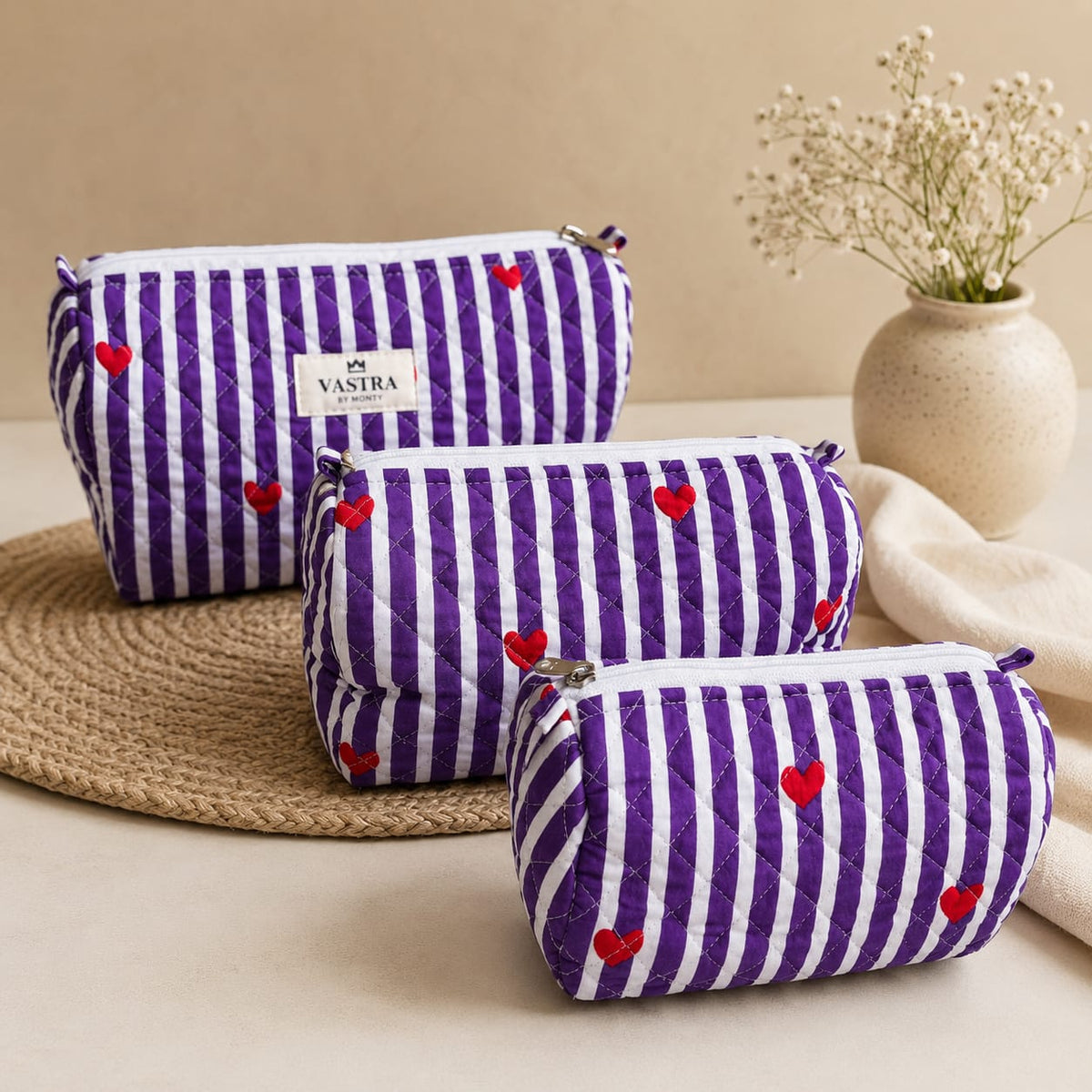 Purple Heart Stripe Cotton Quilted Pouch