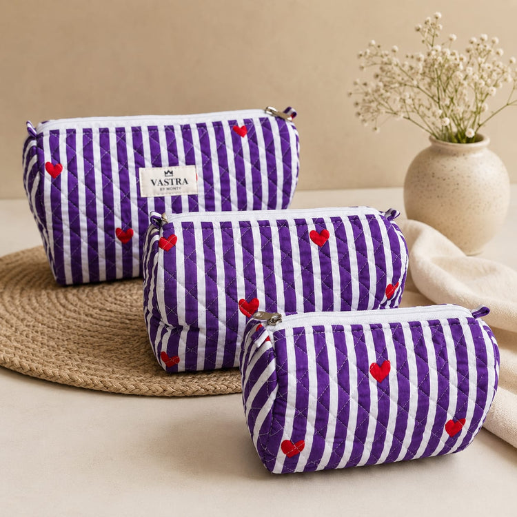 Purple Heart Stripe Cotton Quilted Pouch