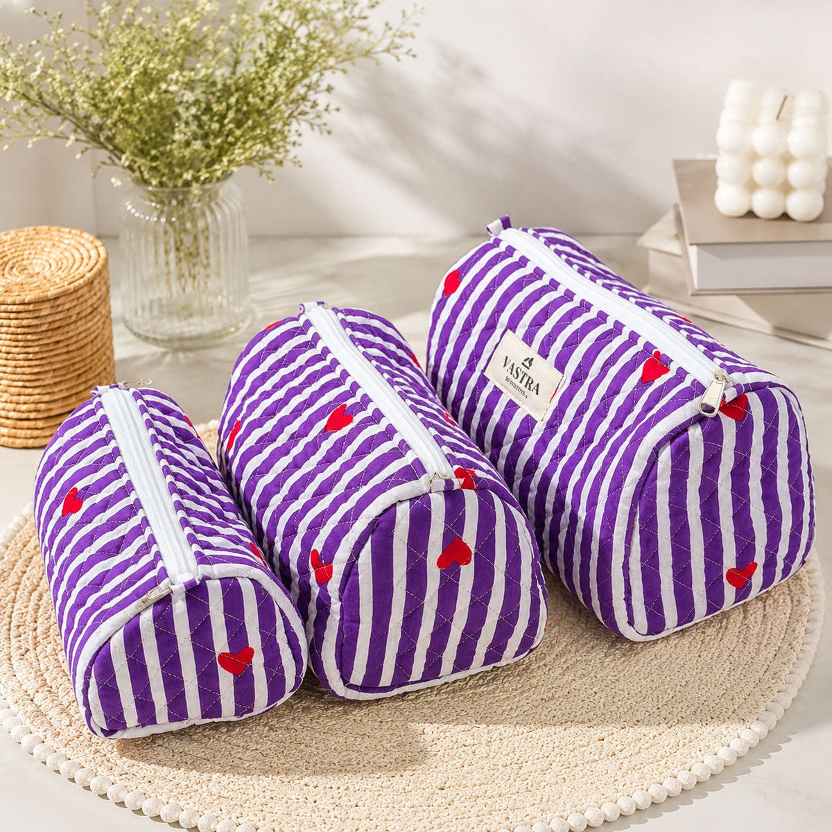 Purple Heart Stripe Cotton Quilted Pouch