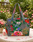 Garden Charm Cotton Quilted Tote Bag By Monty