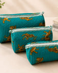 Green Leapord Handblocked Cotton Quilted Pouch