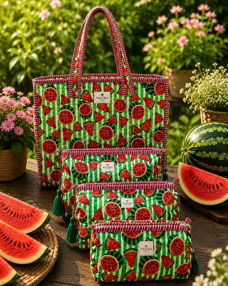 Small Green Watermelon Tote With Pouch Combo By Vastra By Monty