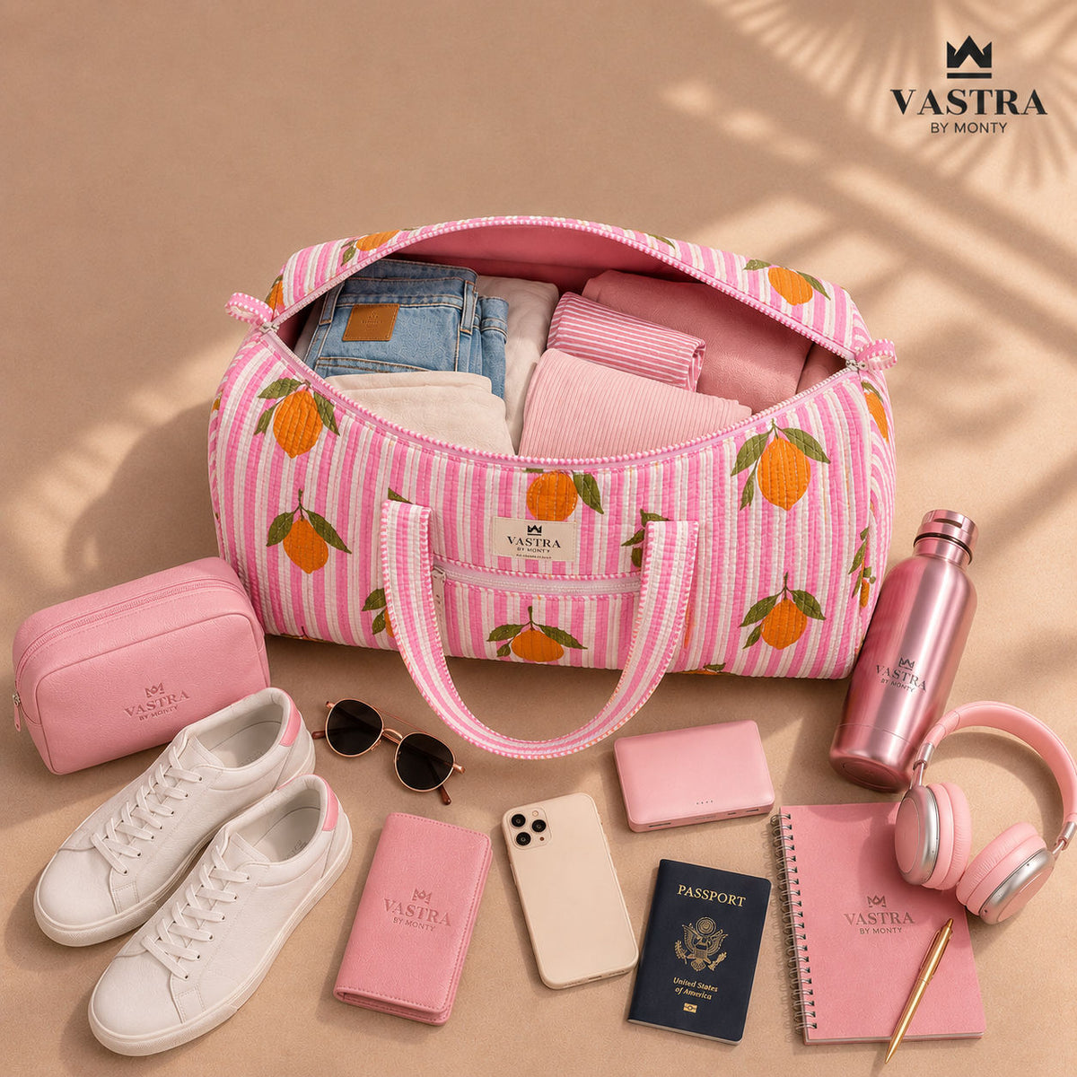 Lemon Pink Stripes Duffle Bag