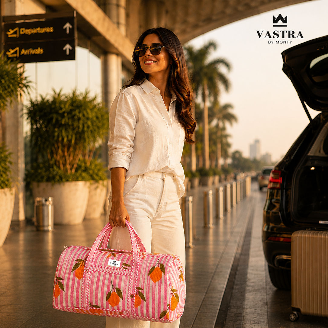Lemon Pink Stripes Duffle Bag