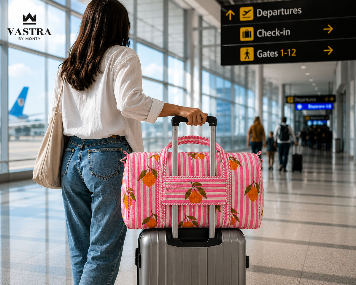 Lemon Pink Stripes Duffle Bag