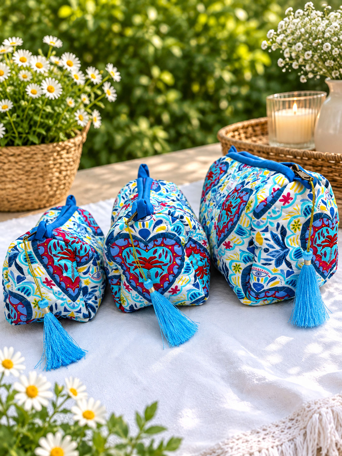 Heart Floral Motif Pouch Set