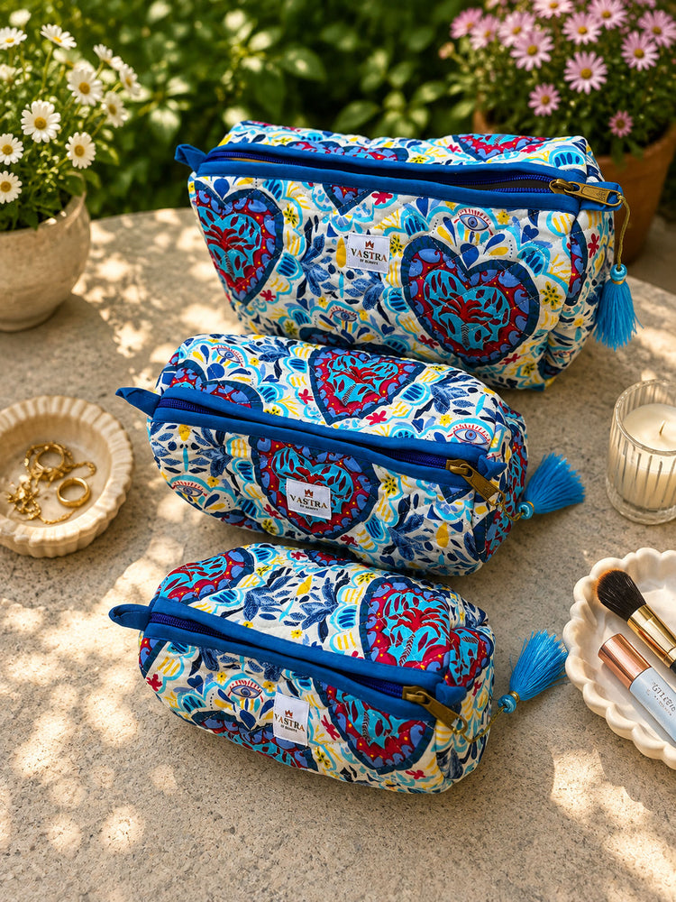 Heart Floral Motif Pouch Set