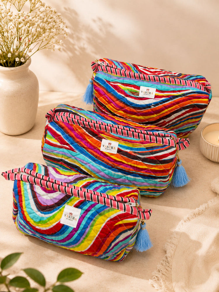 Multicolour Pouch Set Of 3 With Tassel